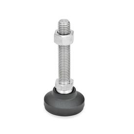 GN 343.8 Stainless Steel Leveling Feet, Plastic Base, Threaded Stud Type, with or without Rubber Pad Type: G - With rubber pad