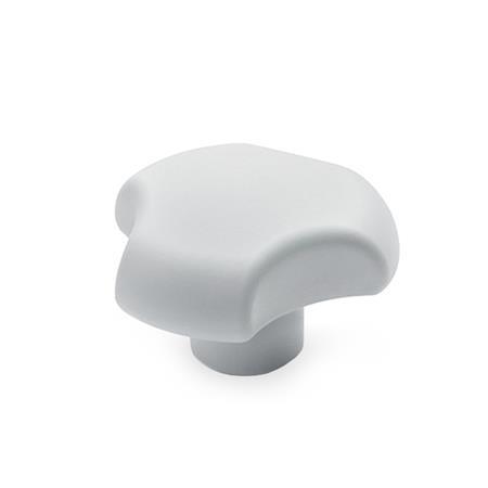 Three-Lobed Knobs EN 5342: Plastic, with Stainless Steel Tapped Insert, White