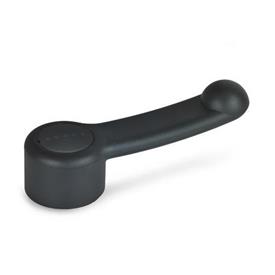 EN 623.5 Palancas de control de plástico tecnopolímero, núcleo de acero inoxidable, con orificio pasante redondo o cuadrado, o ranura, Ergostyle® Color del tapón: DSG - Gris-negro, RAL 7021, acabado mate