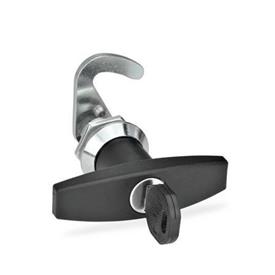 GN 115.8 Zinc Die-Cast Cam Locks with Hook, with Operating Elements Type: SCT - With T-handle (Keyed alike)<br />Identification no.: 1 - Without latch bracket<br />Finish (Housing collar): CR - Chrome plated