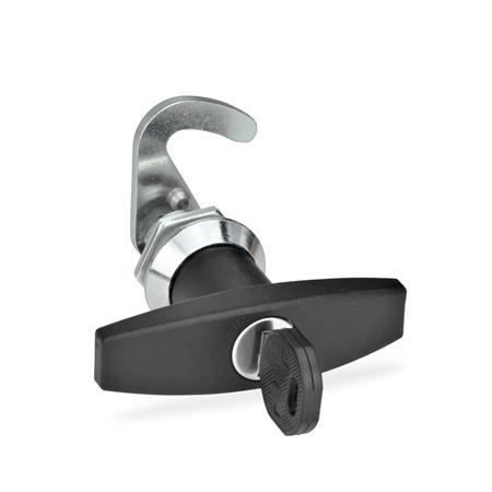 Cam Locks with Hook GN 115.8: Zinc Die-Cast Housing, with Plastic Operating Elements / Operation with Key
