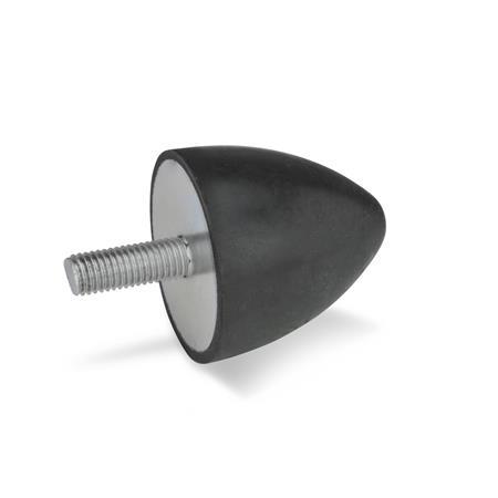 GN 453 Rubber Vibration / Shock Absorption Mounts, Conical Type, with Stainless Steel Components Type: S - With threaded stud
