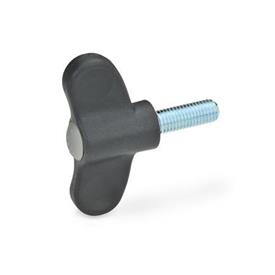 EN 633 Technopolymer Plastic Wing Screws, with Steel Threaded Stud, Ergostyle® Color of the cover cap: DGR - Gray, RAL 7035, matte finish