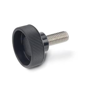 GN 421 Technopolymer Plastic Hollow Knurled Screws, with Stainless Steel Threaded Stud 