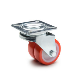 EN 22880 Steel Light Duty Casters, Polyurethane Wheel Tread, Polyamide Wheel Core, Double Wheel Version Bearing type: G - Friction bearing<br />Bracket type: L - Swivel bracket with mounting plate<br />Coding: D - Double wheel version<br />Bracket material: ST - Steel sheet metal