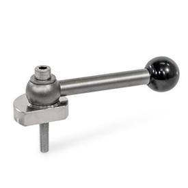 GN 918.5 Stainless Steel Eccentrical Cam Units, Radial Clamping, Screw from the Operator's Side Type: GVS - With ball lever, straight (serrations)<br />Clamping direction: R - By clockwise rotation (drawn version)