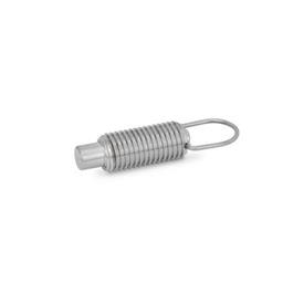 GN 413 Stainless Steel Indexing Plungers, Lock-Out and Non Lock-Out, with Pull Ring Material: NI - Stainless steel<br />Type: A - Non lock-out, without lock nut