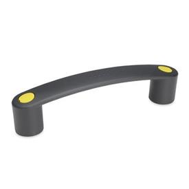 EN 628 Technopolymer Plastic Bridge Handles, Ergostyle®, with Counterbored Mounting Holes or Tapped Inserts Color of the cover cap: DGB - Yellow, RAL 1021, matte finish