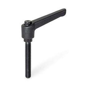 WN 400 Nylon Plastic Fixed Clamping Levers, Threaded Stud Type, with Steel Components Color: SW - Black, RAL 9005, textured finish