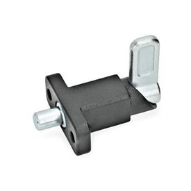 GN 722.2 Steel Square Cam Action Spring Latches, Lock-Out, with Mounting Flange, Right-Angled to the Latch Pin Type: A - Latch position right-angled to mounting holes<br />Finish: SW - Black, RAL 9005, textured finish