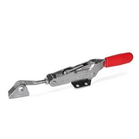 GN 850.1 Abrazaderas de palanca tipo pestillo, de acero inoxidable, con base de montaje horizontal Tipo: TU - Con eje de tracción, con cierre, con tornillo de cierre con gancho J<br />Material: NI - Acero inoxidable