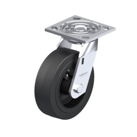 WN 22876.1 Steel Medium Duty Casters, Rubber Wheel Tread, Cast Iron Wheel Core, Medium Version Bracket type: L - Swivel bracket with mounting plate