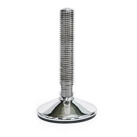 GN 18 Stainless Steel AISI 316L Leveling Feet, FDA Compliant Version (Stud): T - Without nut, wrench flat at the bottom