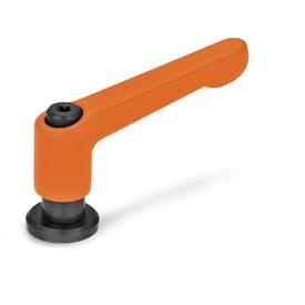 GN 307 Zinc Die-Cast Adjustable Levers, Steel Tapped Type, with Washer Color: OS - Orange, RAL 2004, textured finish