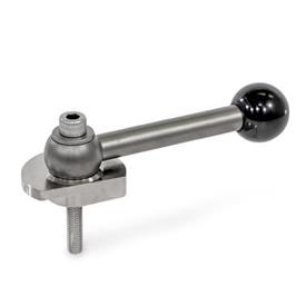 GN 918.7 Stainless Steel Clamping Cam Units, Downward Clamping, Screw from the Operator's Side Type: GVS - With ball lever, straight (serrations)<br />Clamping direction: L - By counter-clockwise rotation