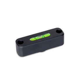 GN 2283 Aluminum Screw-On Spirit Levels, with Mounting Holes Color: ALS - Anodized finish, black<br />Sensitivity: 50 - Angular minutes, bubble moves by 2 mm<br />Type: JV - Adjustable, mounting from the front