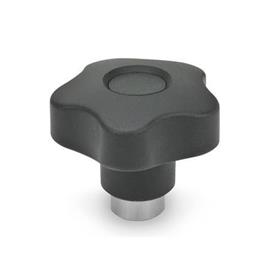 GN 5337.3 Technopolymer Plastic Safety Five-Lobed Knobs, with Tapped Insert, Push to Engage Material: NI - Stainless steel