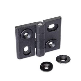GN 127 Bisagra de zinc fundido a presión, ajustable, con casquillos de alineación Tipo: HB - Ranuras horizontales y verticales<br />Color: SW - Negro, RAL 9005, acabado texturizado