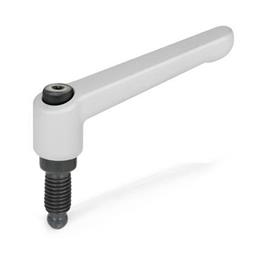 GN 306 Manettes indexables en zinc moulé sous pression, avec goujons filetés à pointe spéciale en acier Couleur: SR - Argenté, RAL 9006, finition texturée<br />Type: ZK - Embout sphérique