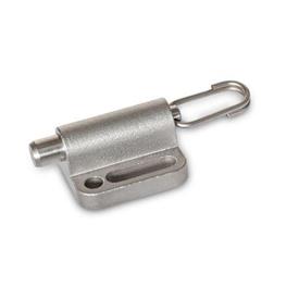 GN 417 Stainless Steel Indexing Plunger Latch Mechanisms, Non Lock-Out, with Pull Ring / with Wire Loop Type: D - With wire loop<br />Material: NI - Stainless steel precision casting