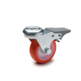 EN 22880 Steel Light Duty Casters, Polyurethane Wheel Tread, Polyamide Wheel Core, Light Version Bearing type: G - Friction bearing<br />Bracket type: RF - Swivel bracket with center hole, with total lock brake<br />Coding: L - Light version<br />Bracket material: ST - Steel sheet metal