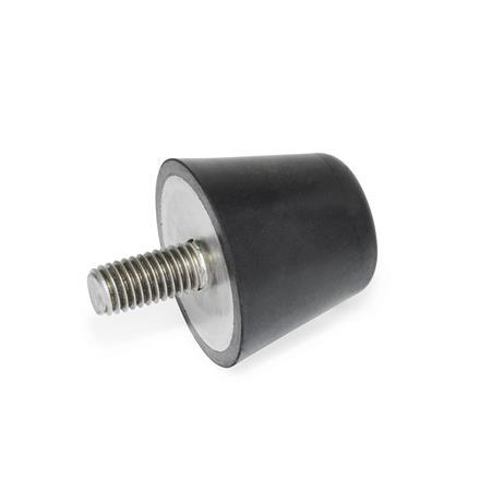 Vibration / Shock Absorption Mounts GN 254: Rubber, Conical Type, with Stainless Steel Components, NBR, with Threaded Stud