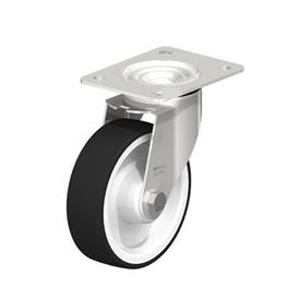  LEX-POTH Rodaja giratoria de acero inoxidable con rueda con banda de poliuretano, con placa de montaje Type: XR - Cojinete de rodillos de acero inoxidable