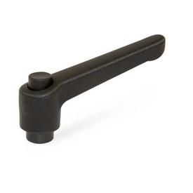 WN 303 Nylon Plastic Adjustable Levers with Push Button, Tapped or Plain Bore Type, with Blackened Steel Components Lever color: SW - Black, RAL 9005, textured finish<br />Push button color: S - Black, RAL 9005