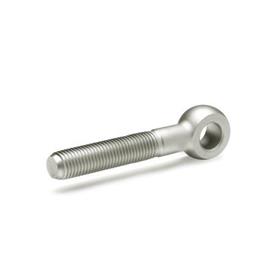 GN 1524 Tornillos de ojo de acero inoxidable, con longitud extendida de la rosca Material: NI - Acero inoxidable