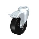 Rodajas giratorias de acero con rueda de nylon negro, montaje con agujero para perno, serie de soportes de servicio pesado