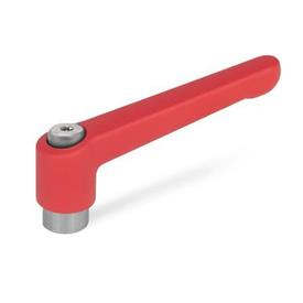 GN 300.1 Zinc Die-Cast Adjustable Levers, Tapped or Plain Bore Type, with Stainless Steel Components Color: RS - Red, RAL 3000, textured finish