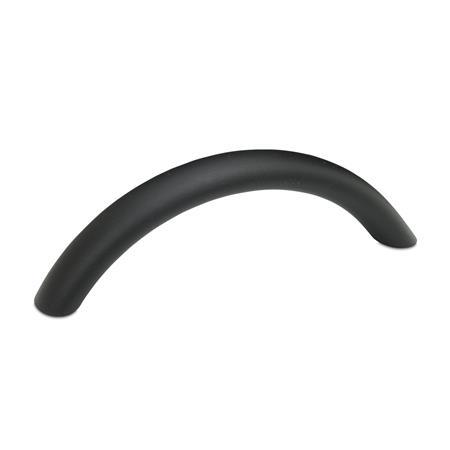 GN 565.4 Aluminum Arched Pull Handles, with Tapped or Counterbored Through Holes Type: A - Mounting from the back (tapped blind hole)
Finish: SW - Black, RAL 9005, textured finish