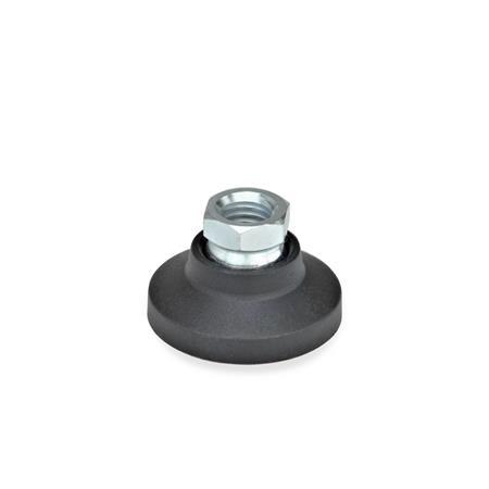 Metric Size M10 x 1.5 Thread JW Winco 10NMA3 Series GN 343.3 Steel Tapped Type Technopolymer Plastic Base Leveling Mount Without Rubber Pad 1020Kg Static Load 50mm Base Diameter
