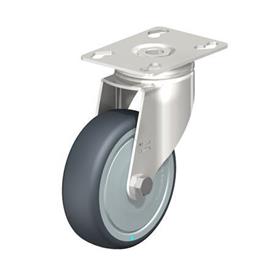  LKPXA-TPA Stainless Steel Light Duty Swivel Casters, with Thermoplastic Rubber Wheels and Heavy Brackets Type: KD-FK - Ball bearing seals with thread guard