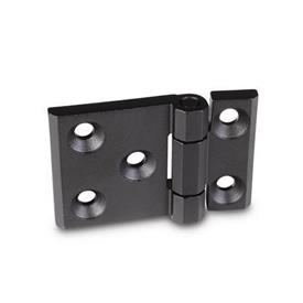 GN 237.3 Stainless Steel Heavy Duty Hinges, with Extended Hinge Wing Type: A - With bores for countersunk screws<br />Finish: SW - Black, RAL 9005, textured finish<br />Scharnierflügel: l3 ≠ l4