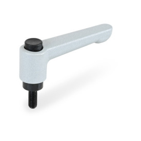 GN 304 Zinc Die-Cast Straight Adjustable Levers, with Push Button, Threaded Stud Type, with Steel Components Lever color: SR - Silver, RAL 9006, textured finish<br />Push button color: S - Black, RAL 9005