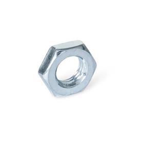 ISO 8675 Steel Thin Hex Nuts, with Metric Fine Thread Finish: ZB - Zinc plated, blue passivated finish