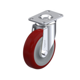 WN 22882.1 Steel Medium Duty Casters, Polyurethane Wheel Tread, Polypropylene Wheel Core, Light Version Bearing type: P - Precision ball bearing<br />Bracket type: L - Swivel bracket with mounting plate