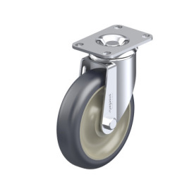 WN 22882.1 Steel Medium Duty Casters, Polyurethane Wheel Tread, Polypropylene Wheel Core, Light Version Bearing type: K - Annular ball bearing<br />Bracket type: L - Swivel bracket with mounting plate