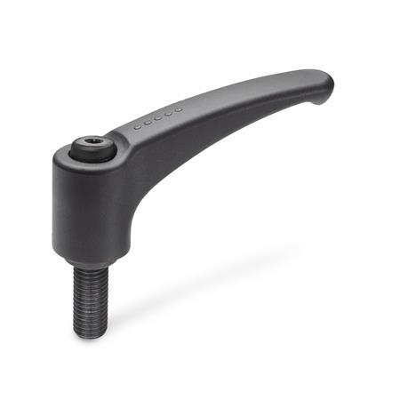 EN 604 Technopolymer Plastic Adjustable Levers, Threaded Stud Type, with Steel Components, Ergostyle® Color: SG - Black-gray, RAL 7021, matte finish