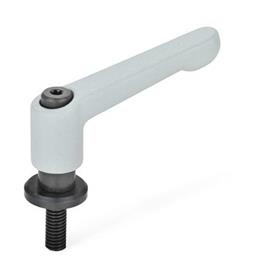 GN 307 Zinc Die-Cast Adjustable Levers, Threaded Stud Type, with Washer Color: SR - Silver, RAL 9006, textured finish