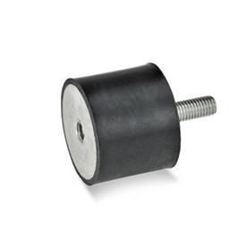 GN 351 Rubber Vibration Isolation Mounts, Cylindrical Type, with Steel Components Type: ES - With 1 tapped hole and 1 threaded stud