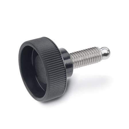 GN 421.11 Technopolymer Plastic Hollow Knurled Screws, with Stainless Steel Threaded Stud, with Ball End 