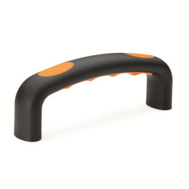 EN 725.3 Poignées étrier, plastique, insert avec empreintes de doigts, Softline Type: A - Montage par l'arrière (trou borgne taraudé)<br />Couleur de l'insert: OR - Orange, RAL 2004, finition mate