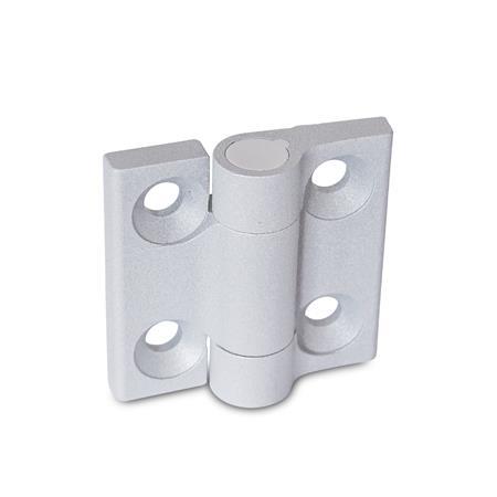 GN 437.3 Zinc Die-Cast Hinges, with Spring-Loaded Return Type: R2 - Spring-loaded return, opening, medium spring force
Color: SR - Silver, RAL 9006, textured finish