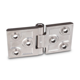 GN 237.3 Stainless Steel AISI 316 Heavy Duty Hinges, with Extended Hinge Leaf Type: B - With bores for countersunk screws with centering guides<br />Finish: GS - Matte shot-blasted finish<br />Scharnierflügel: l3 = l4