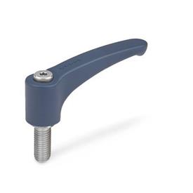 EN 604.1 FDA Compliant Plastic Adjustable Levers, Detectable, Ergostyle®, Threaded Stud Type, with Stainless Steel Components Material / Finish: MDB - Metal detectable