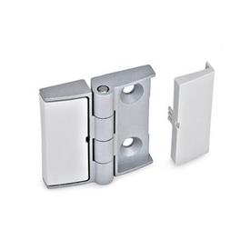 GN 238 Zinc Die-Cast Hinges, Adjustable, with Cover Caps Type: NJ - Not adjustable<br />Color: SR - Silver, RAL 9006, textured finish