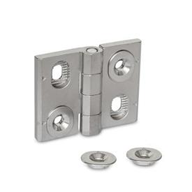 GN 127 Stainless Steel Hinges, Adjustable, with Alignment Bushings Material: A4 - Stainless steel<br />Type: H - Vertical slots