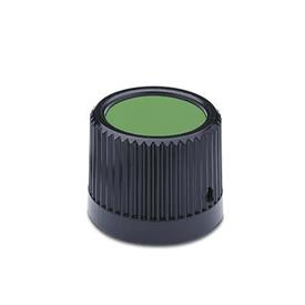 EN 526 Technopolymer Plastic Control Knobs, with Steel Insert Color of the cover cap: DGN - Green, RAL 6017, matte finish